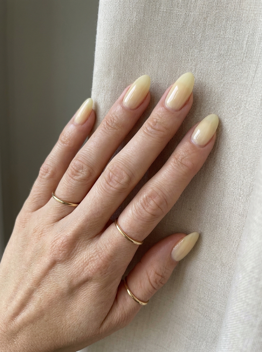 Milky Buttery Yellow Nails mit halbtransparentem cremigem Gelb